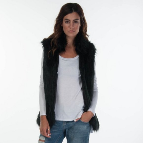 PPLA BLACK FAUX FUR VEST - Picture 1 of 2